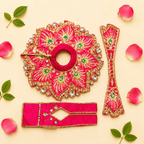Heavy Hot Pink Peacock Motif Skill Blend Laddu Gopal Poshak with Patka & Choli - JalanJi