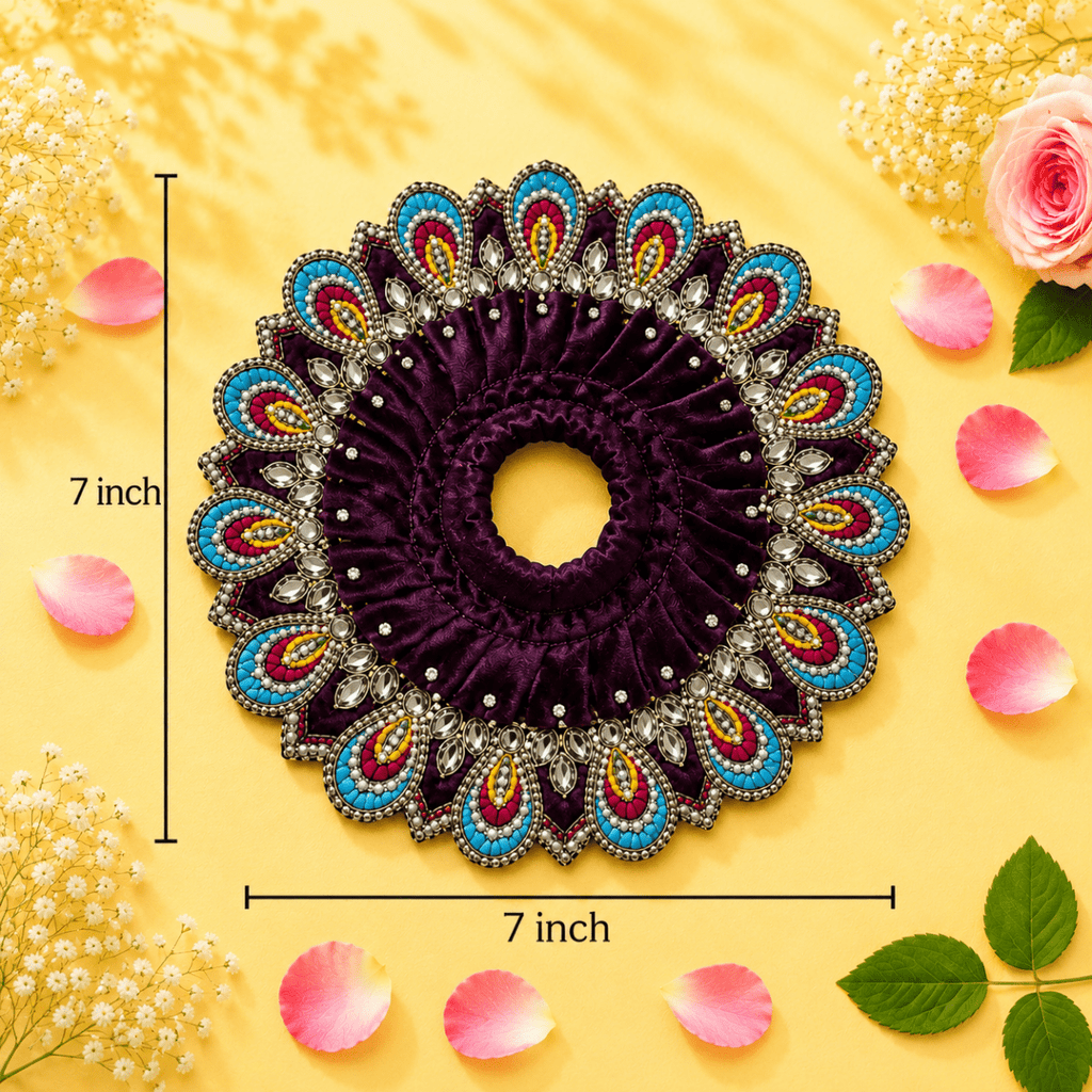 Heavy Motif Purple Silk Poshak Set for Laddu Gopal (with Choli & Patka) - JalanJi