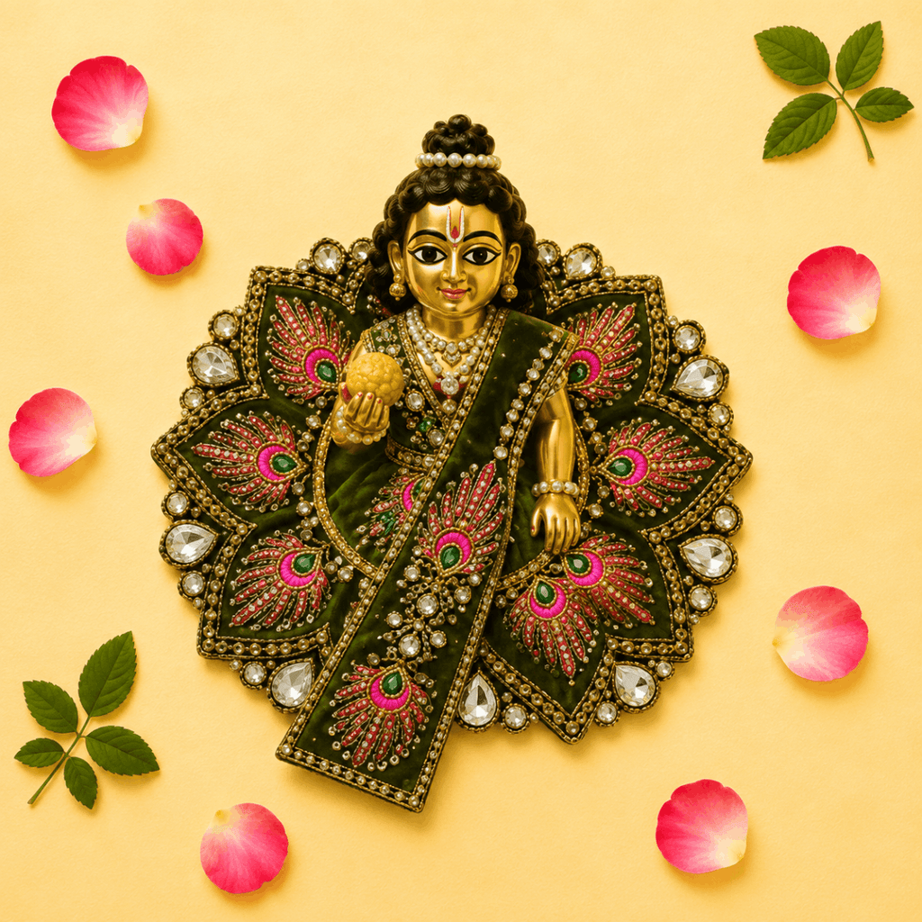 Heavy Olive Green Stone Work Skill Blend Laddu Gopal Poshak with Patka & Choli - JalanJi