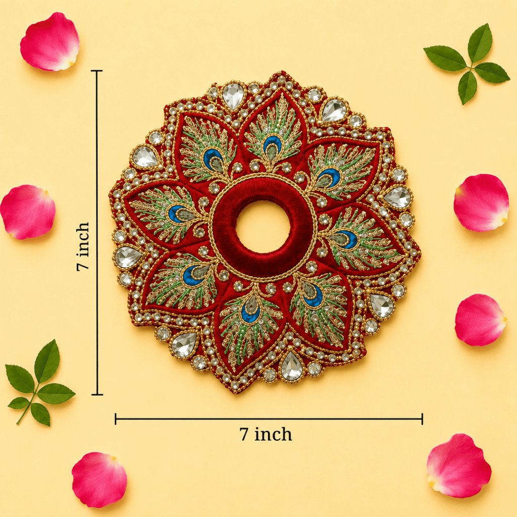 Heavy Red Peacock Motif Skill Blend Laddu Gopal Poshak with Patka & Choli - JalanJi