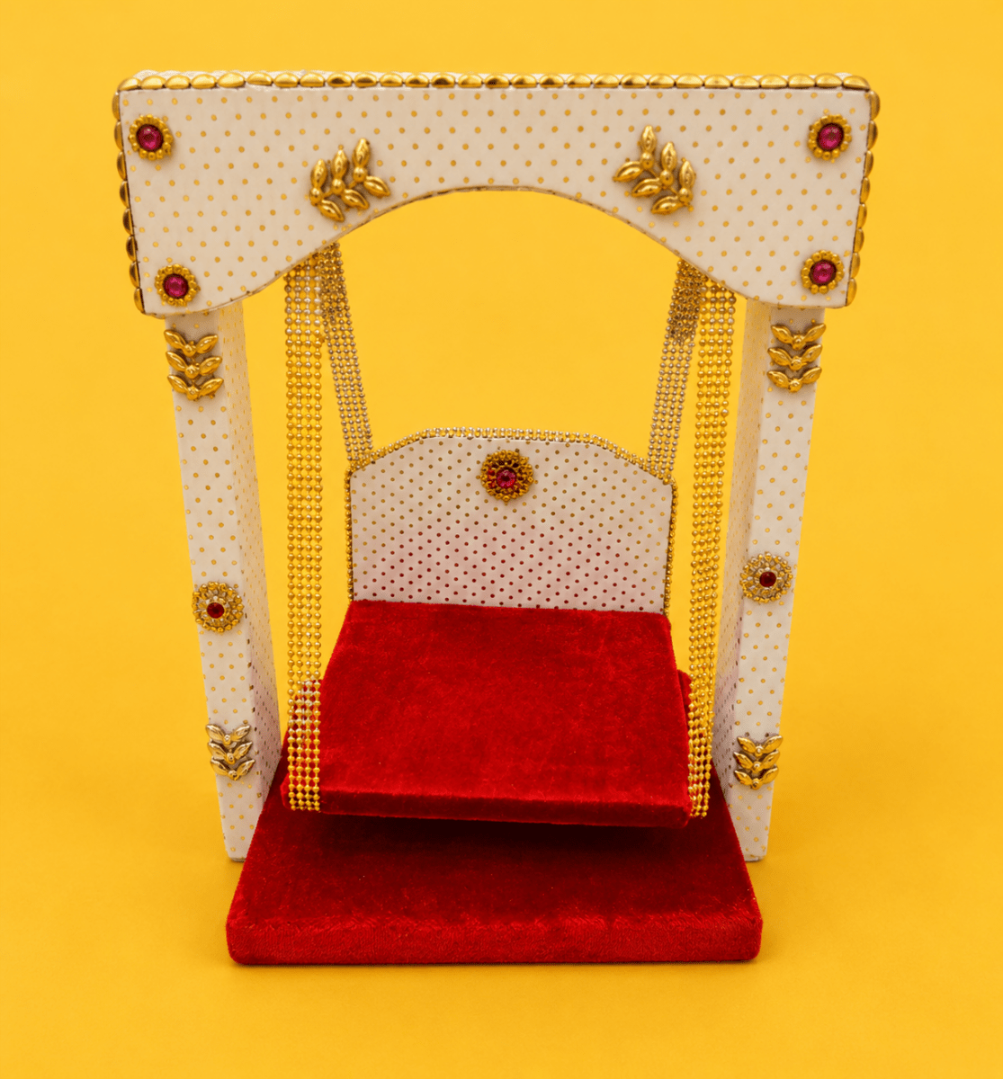 Metal Jhula with Velvet Seat for Laddu Gopal - White & Red (Size 5) - JalanJi
