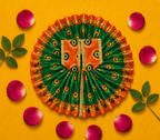 Mor Pankh Print Laddu Gopal Poshak Set with Choli - Green & Orange (Size 5) - JalanJi