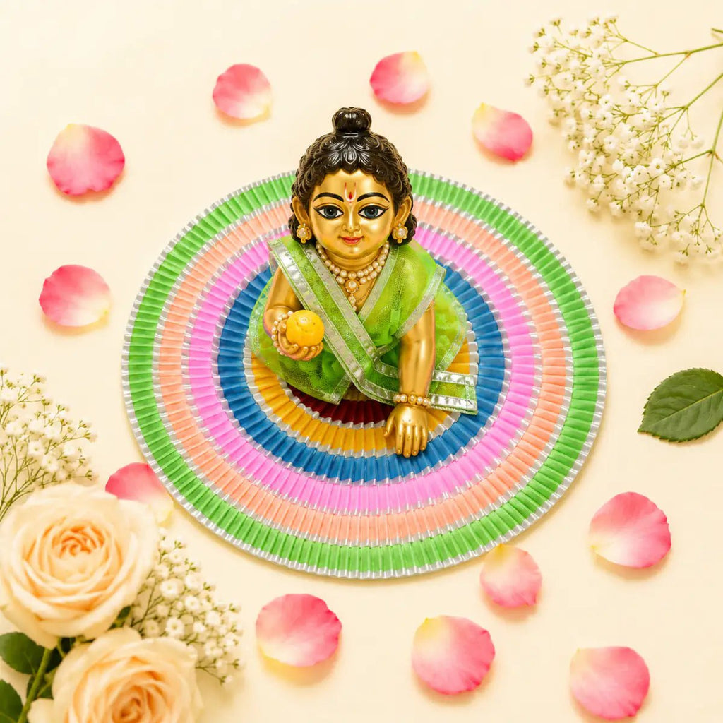 Multicolor Pleated Ring Ladoo Gopal Poshak – Green Center - JalanJi