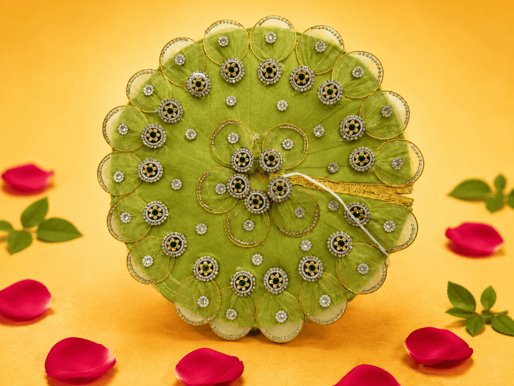 Net Scalloped Border Laddu Gopal Poshak - Light Green (Size 5) - JalanJi