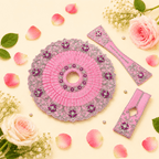 Pink Crystal Embroidered Ladoo Gopal Poshak Set – Flat Lay - JalanJi