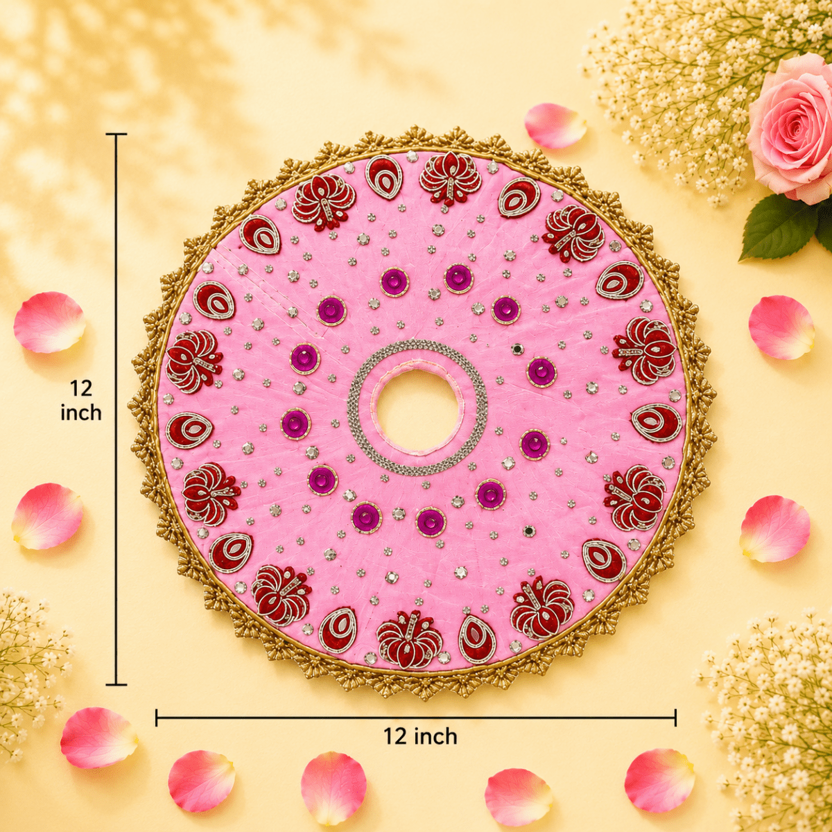 Pink & Maroon Floral Mirror Work Ladoo Gopal Poshak Set - JalanJi