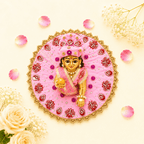 Pink & Maroon Floral Mirror Work Ladoo Gopal Poshak Set - JalanJi