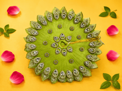 Pleated Petal Kundan Laddu Gopal Poshak - Pista Green (Size 6) - JalanJi