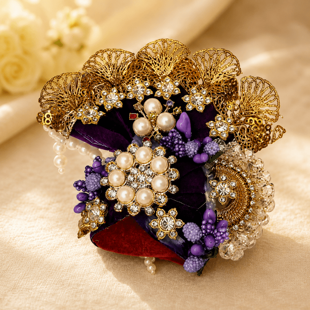Purple Pearl & Crystal Embellished - Laddu Gopal Mukut - JalanJi