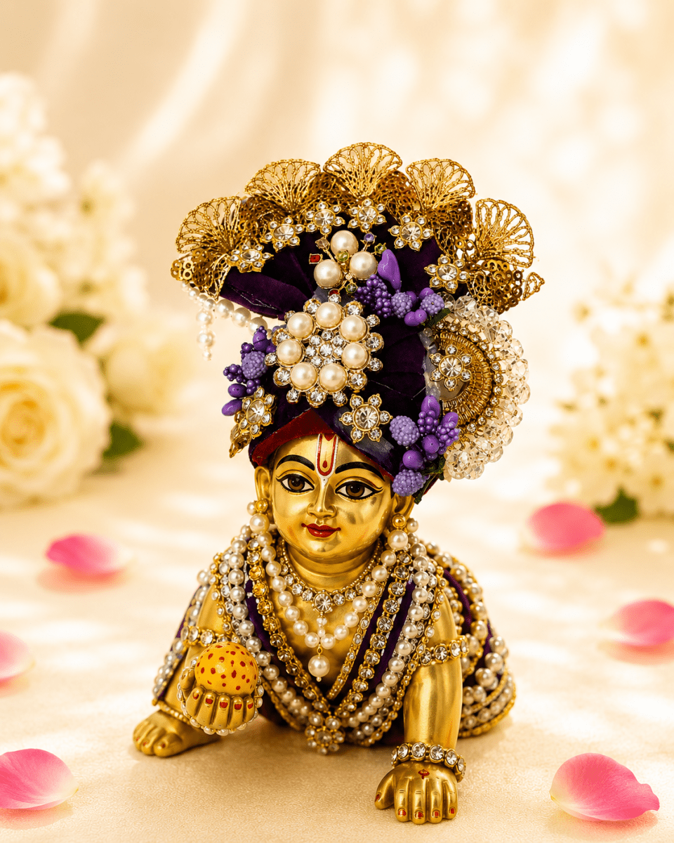 Purple Pearl & Crystal Embellished - Laddu Gopal Mukut - JalanJi