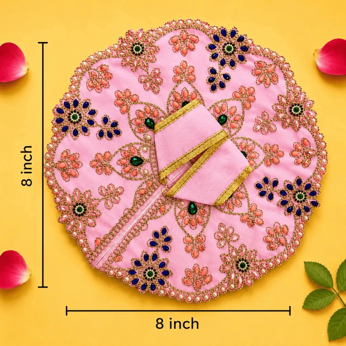 Silk Floral Stonework Laddu Gopal Poshak Set with Choli - Light Pink (Size 4) - JalanJi