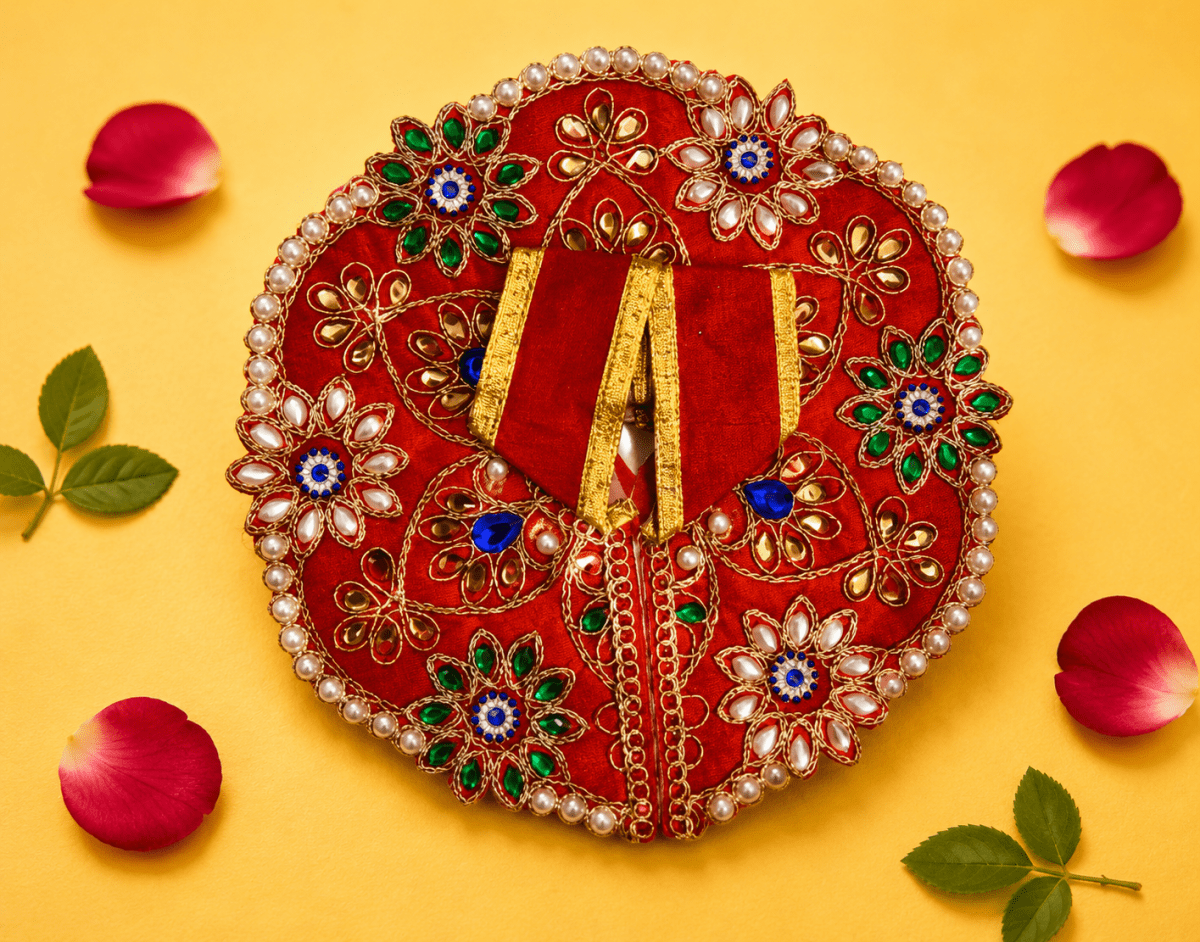 Silk Kundan & Pearl Floral Laddu Gopal Poshak Set with Choli - Red (Size 4) - JalanJi