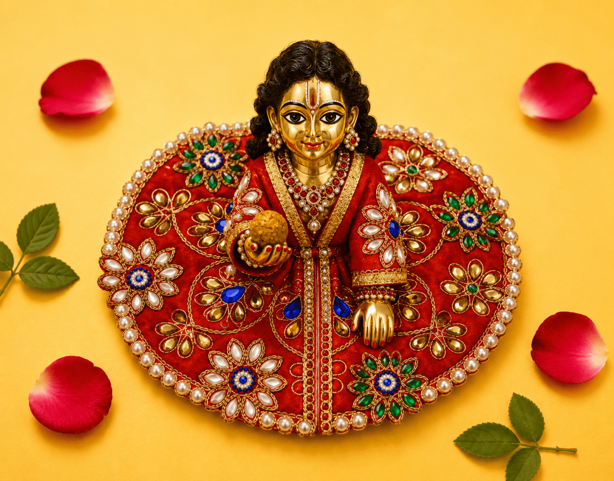 Silk Kundan & Pearl Floral Laddu Gopal Poshak Set with Choli - Red (Size 4) - JalanJi