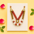 Layered Pearl Drop Kanha Ji Mala - Orange & Gold