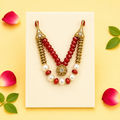 Layered Pearl Drop Kanha Ji Mala - Red & Gold