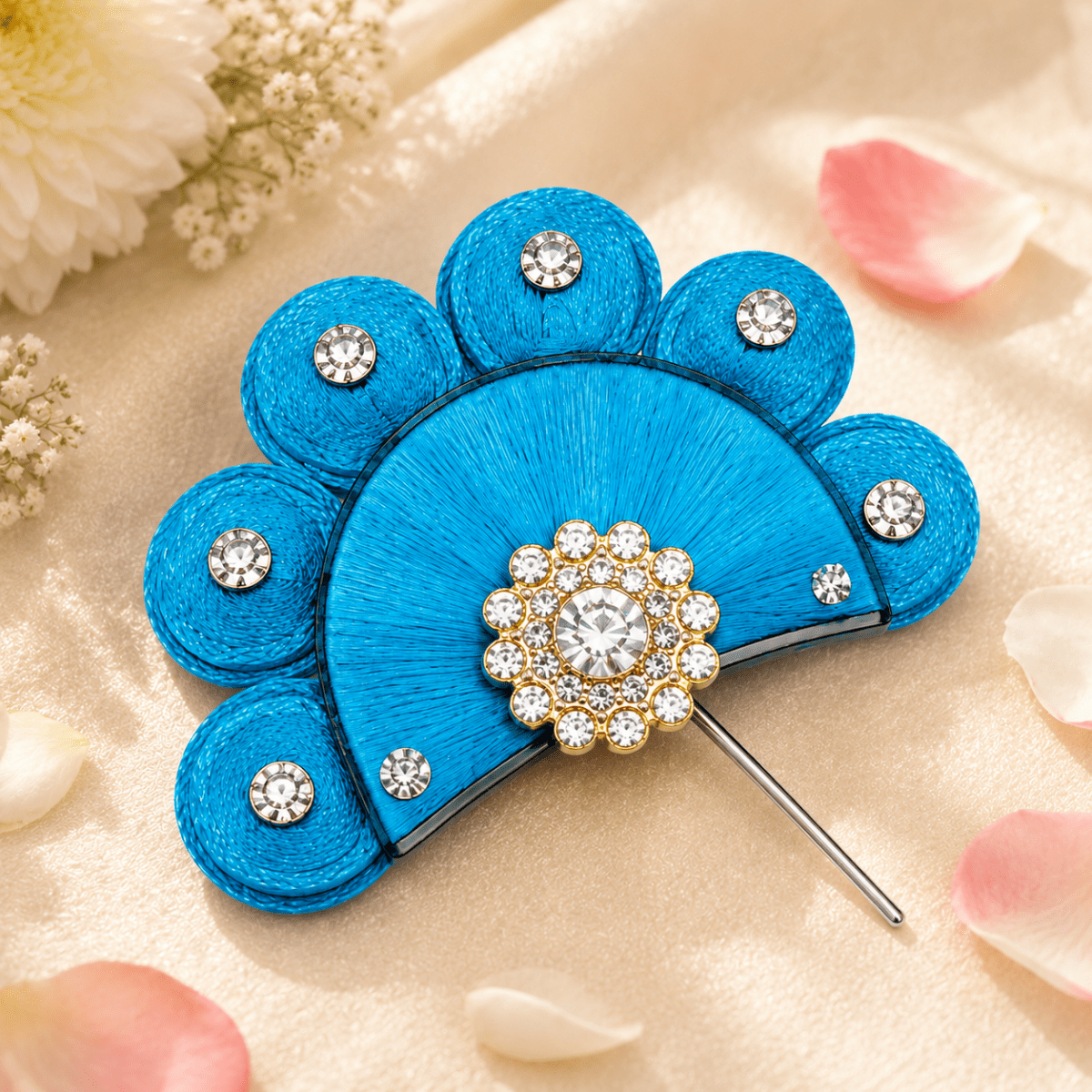 Turquoise blue Sinamay Kanha Ji Kalgi or Pagdi Pin - JalanJi