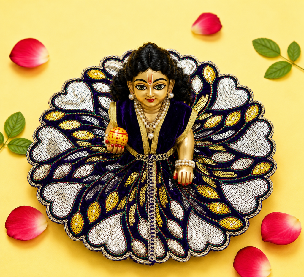Velvet Sequin Heart Motif Laddu Gopal Poshak - Purple (Size 5) - JalanJi