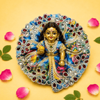 Vibrant Light Blue Multicolor Printed Laddu Gopal Poshak with Heavy Red Stone Work - JalanJi