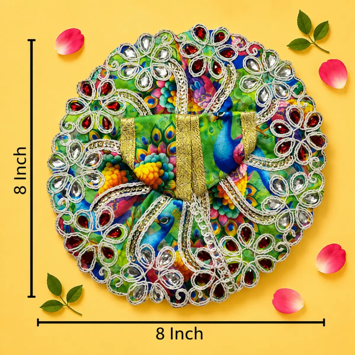 Vibrant Multicolor Printed Laddu Gopal Poshak with Heavy Floral Stone Work - JalanJi