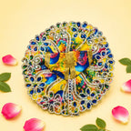 Vibrant Yellow Multicolor Printed Laddu Gopal Poshak with Heavy Blue Stone Work - JalanJi