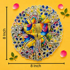 Vibrant Yellow Multicolor Printed Laddu Gopal Poshak with Heavy Blue Stone Work - JalanJi