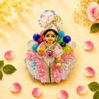 White Designer Laddu Gopal Poshak with Matching Pagdi (Floral Work) - JalanJi