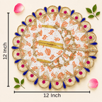 White & Orange"Radhe Radhe" Printed Laddu Gopal Poshak with Heavy Gold & Stone Border - JalanJi