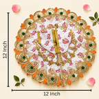 White & Pink "Radhe Radhe" Printed Laddu Gopal Poshak with Heavy Gold & Stone Border - JalanJi