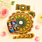 Yellow Krishna-Radha Printed Peacock Mandala Poshak Set - JalanJi