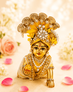 Yellow Pearl & Crystal Embellished - Laddu Gopal Mukut - JalanJi