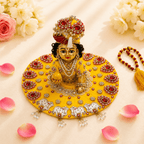 Yellow & Red Embroidered Cow Motif Ladoo Gopal Poshak Set - JalanJi
