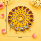 Yellow & Red Embroidered Cow Motif Ladoo Gopal Poshak Set - JalanJi
